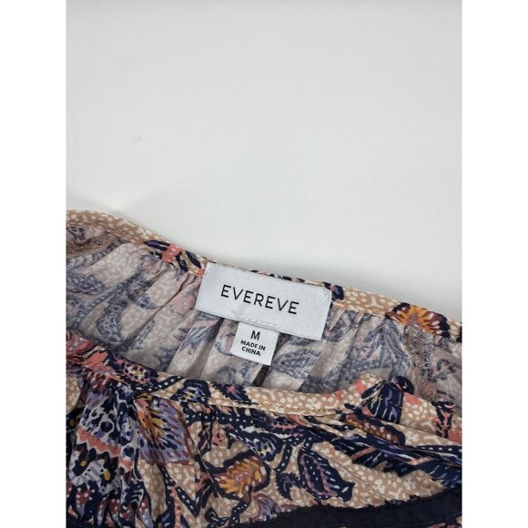 Evereve Womens Medium Floral Boho Billowy Blouse Rayon Puff Sleeves Cottage - Picture 3 of 7